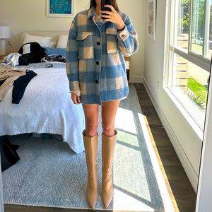 COPY - Blue & Cream Oversized Wool Blend Flannel Jacket